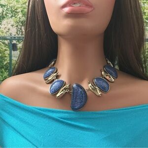 Chic Blue and Gold Statement Necklace